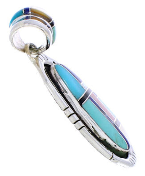 Multicolor Inlay Southwest Sterling Silver Pendant EX29683