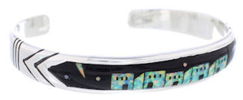Black Jade Opal Native American Village Design Cuff Bracelet MX27609
