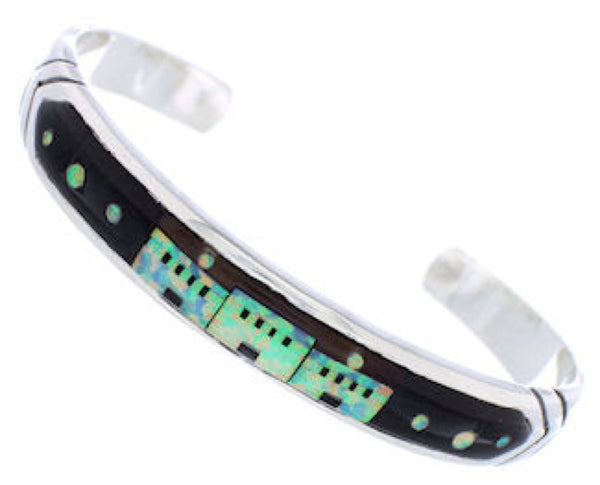 Black Jade Native American Village Design Opal Cuff Bracelet MX27612