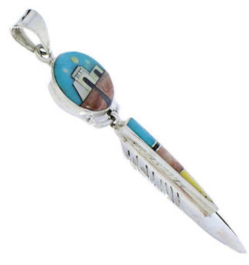 Silver Native American Design Multicolor Feather Pendant PX29774
