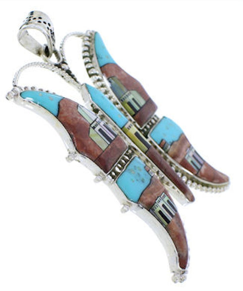 Silver Butterfly Multicolor Native American Design Pendant PX29776