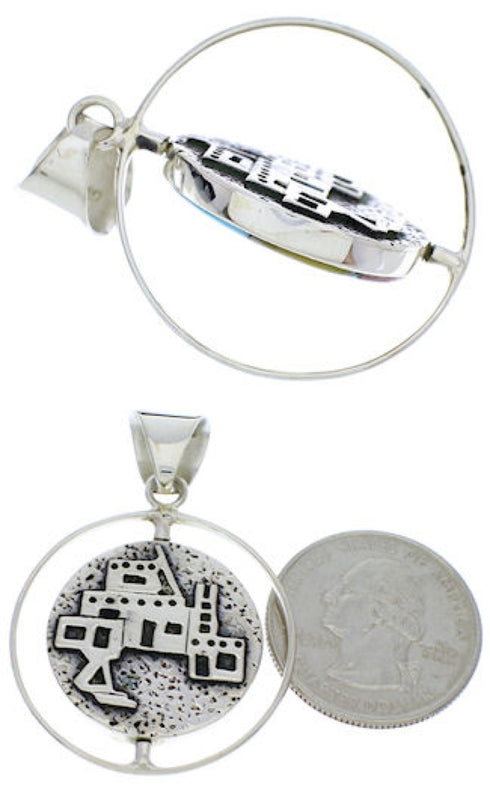Silver Reversible Multicolor Native American Design Pendant PX29780