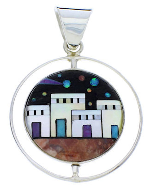 Native American Design Multicolor Silver Reversible Pendant PX29783