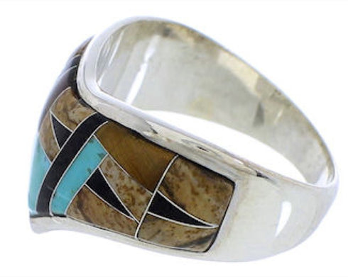 Sterling Silver Turquoise Tiger Eye Multicolor Ring Size 6-3/4 RS42124