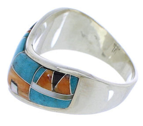 Multicolor Sterling Silver Southwest Inlay Ring Size 7-1/2 JX37806