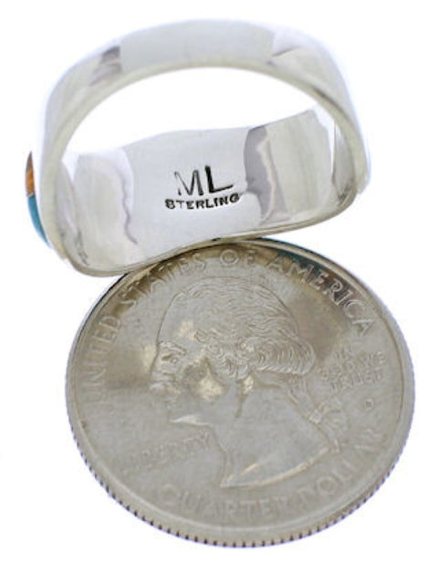 Multicolor Sterling Silver Southwest Inlay Ring Size 7-1/2 JX37806