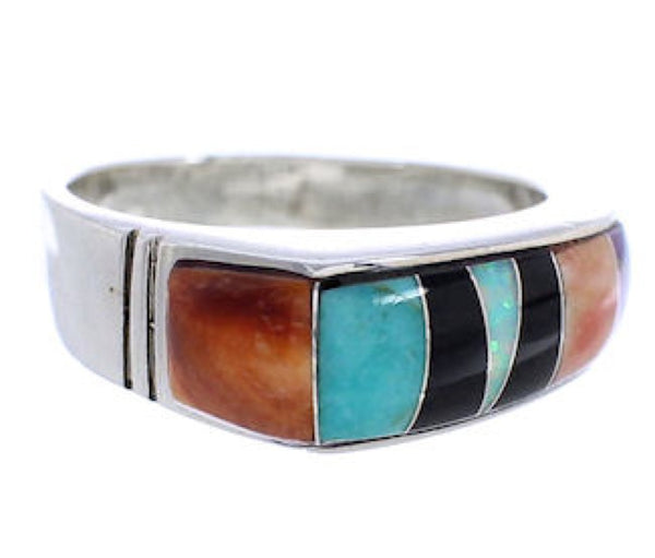 Silver And Multicolor Inlay Jewelry Ring Size 6-1/4 UX36083