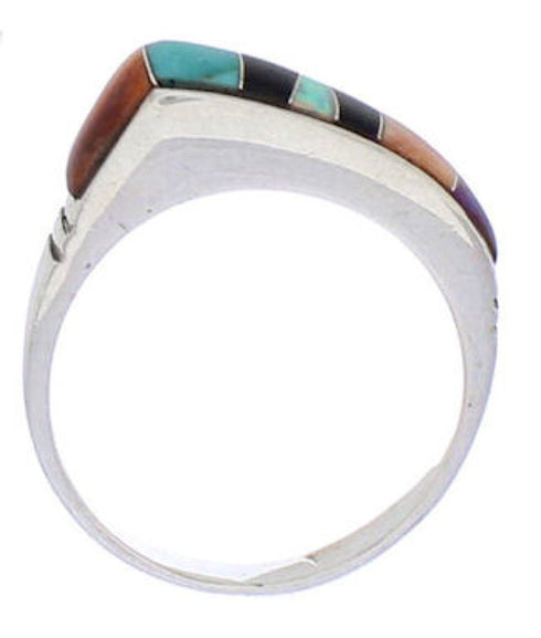 Silver And Multicolor Inlay Jewelry Ring Size 6-1/4 UX36083