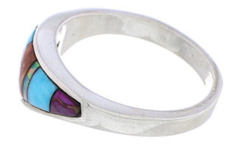Multicolor Inlay Sterling Silver Jewelry Ring Size 6-3/4 UX36226