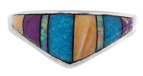Sterling Silver Multicolor Inlay Jewelry Ring Size 6-3/4 UX36230