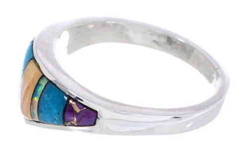 Sterling Silver Multicolor Inlay Jewelry Ring Size 6-3/4 UX36230