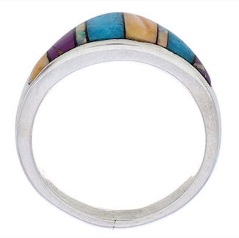 Sterling Silver Multicolor Inlay Jewelry Ring Size 6-3/4 UX36230
