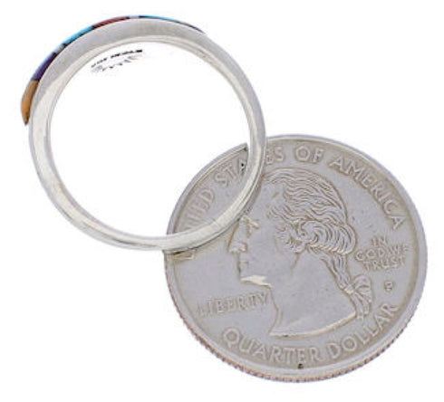 Authentic Sterling Silver Multicolor Inlay Ring Size 7-1/2 UX36454