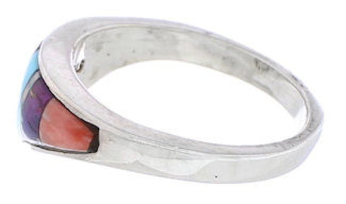 Southwest Sterling Silver Multicolor Inlay Ring Size 6-3/4 UX36459