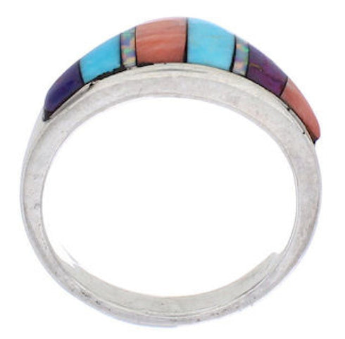 Genuine Sterling Silver Multicolor Inlay Ring Size 6 UX36457