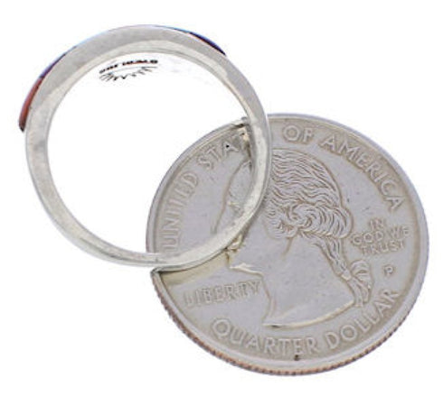 Genuine Sterling Silver Multicolor Inlay Ring Size 6 UX36457