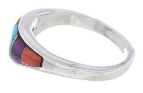Silver And Multicolor Inlay Southwest Ring Size 6-3/4 UX36471