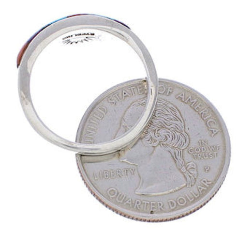 Silver And Multicolor Inlay Southwest Ring Size 6-3/4 UX36471