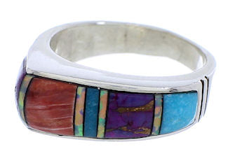 Multicolor Inlay Silver Southwest Ring Size 5-1/2 EX50989