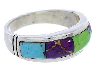 Genuine Sterling Silver And Multicolor Ring Size 7-1/2 EX51002