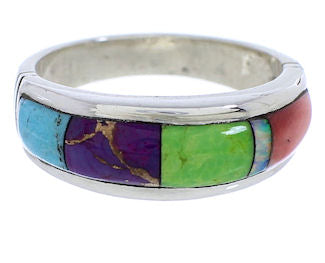 Genuine Sterling Silver And Multicolor Ring Size 7-1/2 EX51002
