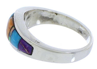 Multicolor Inlay Genuine Sterling Silver Ring Size 5-3/4 EX51005