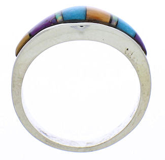 Multicolor Inlay Genuine Sterling Silver Ring Size 5-3/4 EX51005