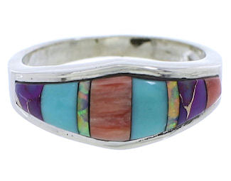 Turquoise Multicolor Genuine Sterling Silver Ring Size 5-3/4 EX51006