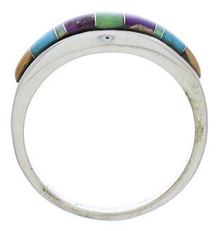 Multicolor Inlay Southwest Silver Ring Size 6-3/4 EX51021