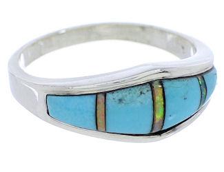 Turquoise And Opal Southwestern Silver Ring Size 6-3/4 EX51044