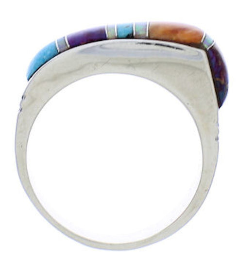 Southwest Multicolor Genuine Sterling Silver Ring Size 6-3/4 JX37926