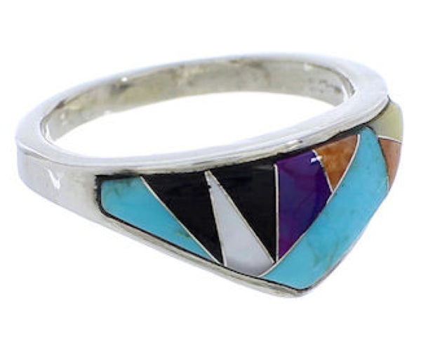 Silver Multicolor Inlay Southwest Ring Size 6-3/4 JX37985