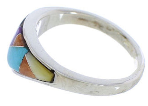 Silver Multicolor Inlay Southwest Ring Size 6-3/4 JX37985