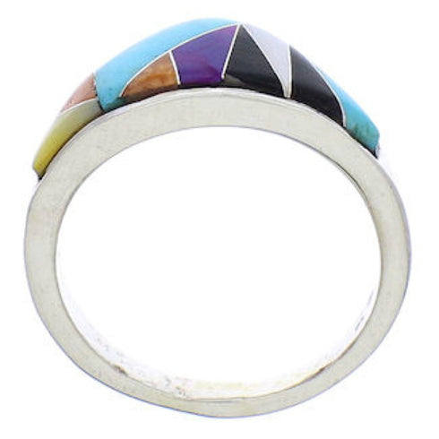 Silver Multicolor Inlay Southwest Ring Size 6-3/4 JX37985