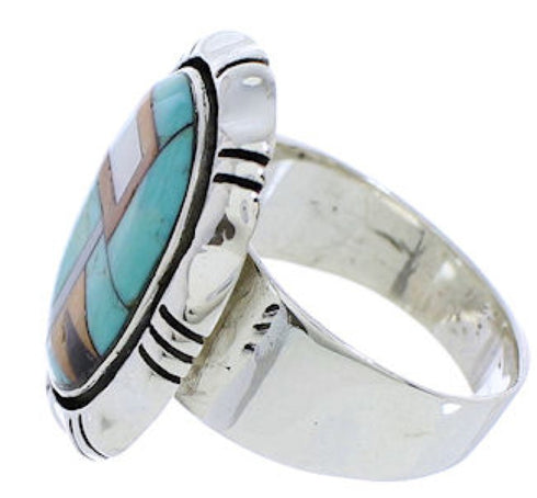 Authentic Sterling Silver Turquoise Multicolor Ring Size 6-1/2 JX38258