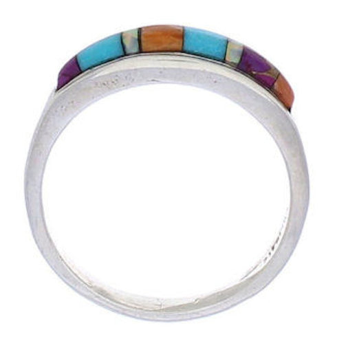 Southwest Multicolor Inlay Sterling Silver Ring Size 6-3/4 CX50640