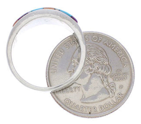 Southwest Multicolor Inlay Sterling Silver Ring Size 6-3/4 CX50640