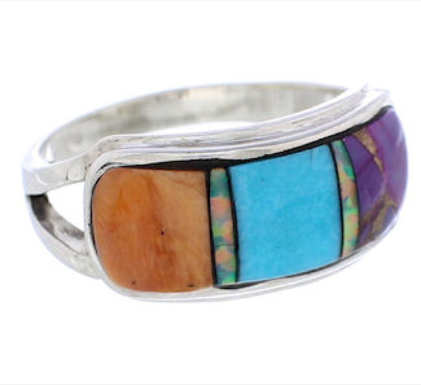 Southwest Silver Multicolor Inlay Ring Size 6-3/4 CX50681