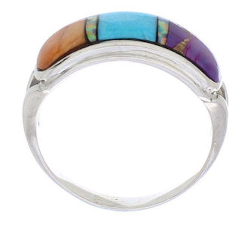 Southwest Silver Multicolor Inlay Ring Size 6-3/4 CX50681