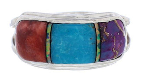 Multicolor Inlay Southwest Silver Ring Size 7-3/4 CX50690