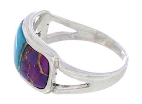 Multicolor Inlay Southwest Silver Ring Size 7-3/4 CX50690