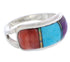 Southwestern Sterling Silver Multicolor Inlay Ring Size 6-1/4 CX50696