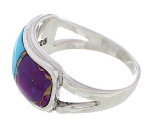 Sterling Silver Southwestern Multicolor Inlay Ring Size 6-3/4 CX50701