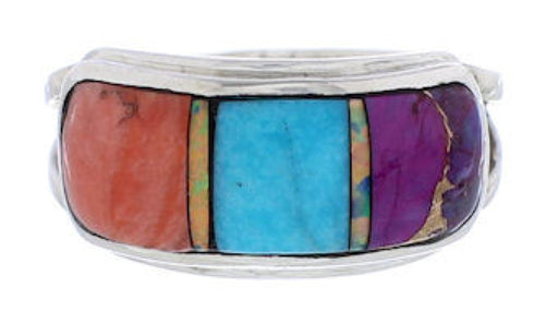 Southwestern Sterling Silver Multicolor Ring Size 6-3/4 CX50711