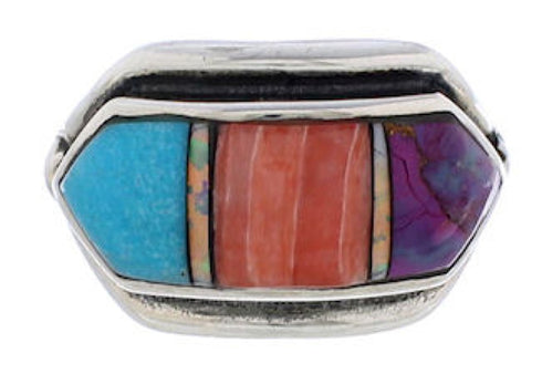 Genuine Silver Southwestern Multicolor Ring Size 5-3/4 CX50725
