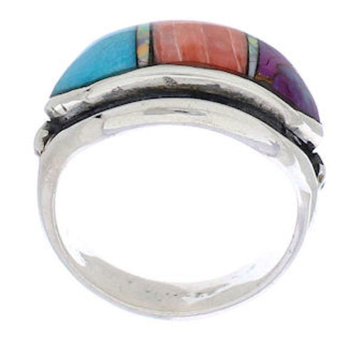 Genuine Silver Southwestern Multicolor Ring Size 5-3/4 CX50725