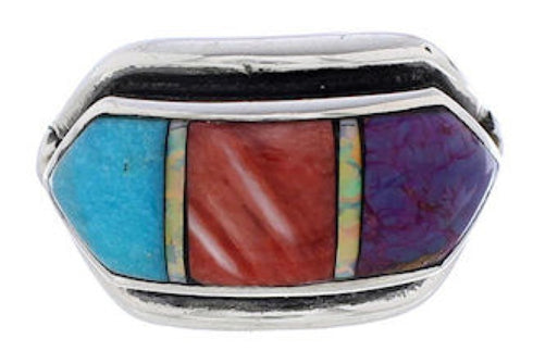 Sterling Silver Turquoise Multicolor Inlay Ring Size 5-1/2 RS38275