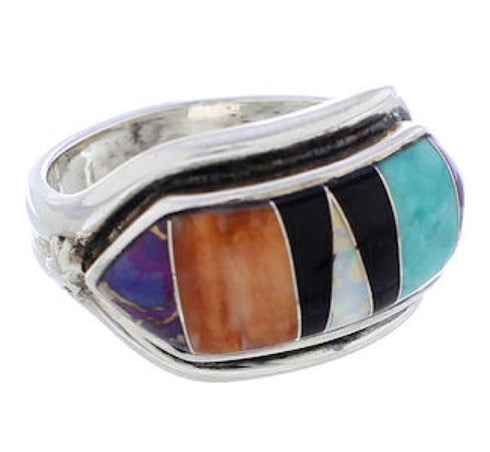 Multicolor Turquoise Inlay Sterling Silver Ring Size 6-1/2 RS38300