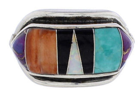 Southwestern Sterling Silver Multicolor Ring Size 6-1/2 CX50764