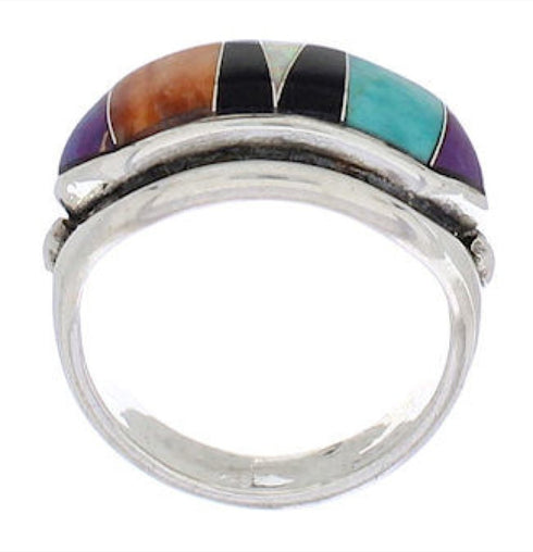 Multicolor Turquoise Inlay Sterling Silver Ring Size 6-1/2 RS38300
